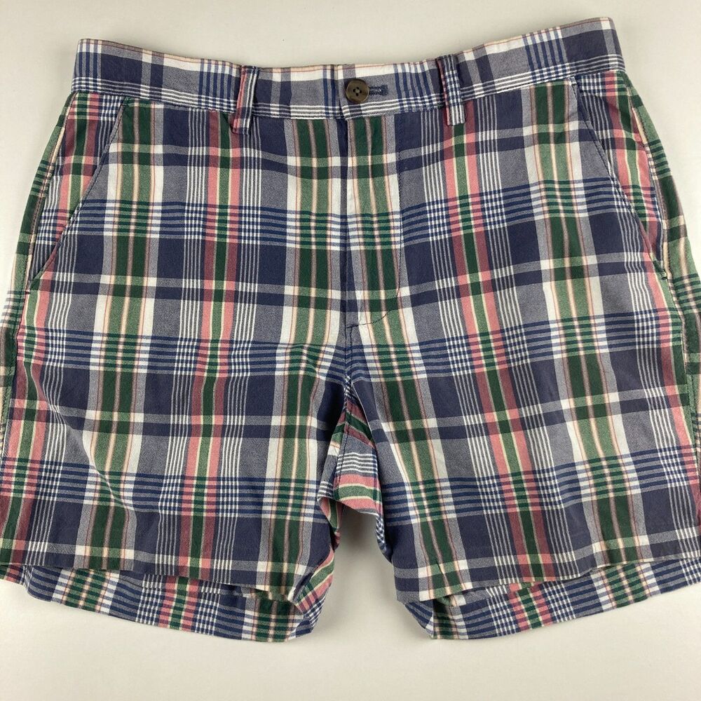 J.Crew Mens Shorts 32 Plaid Madras Cotton 9" Inseam Chino Casual Preppy